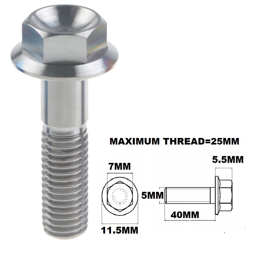 M5X40MM .8 THREAD PITCH TITANIUM FLANGE 7MM HEX BOLT GRADE 5